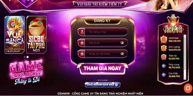 Hướng dẫn đăng ký tài khoản tại cổng game Gemwin